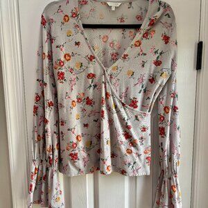 Lucky Brand Blue Floral Long-Sleeve Blouse, Size M